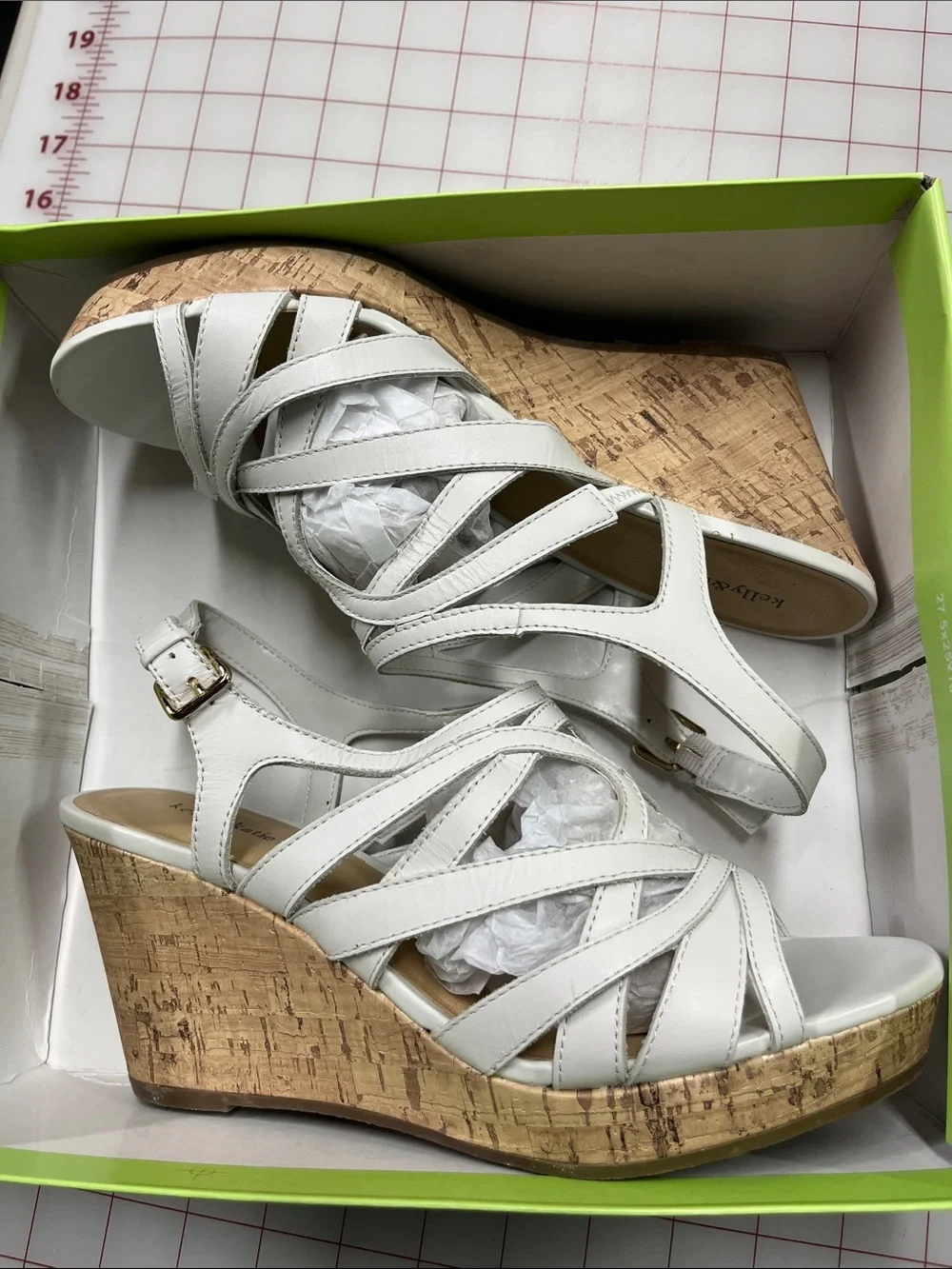 Kelly & KATIE NIB Summer Bridal Leather White Strappy Cork 3.5